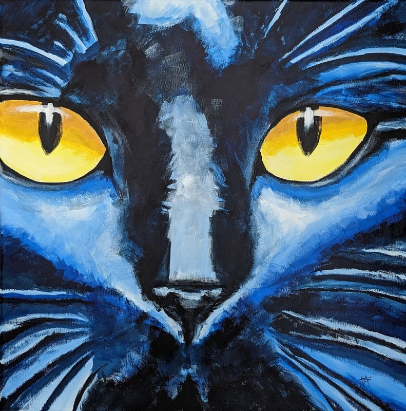 Black Cat Painting Original Abstract Moonlight Expressionism Art Samantha McLean