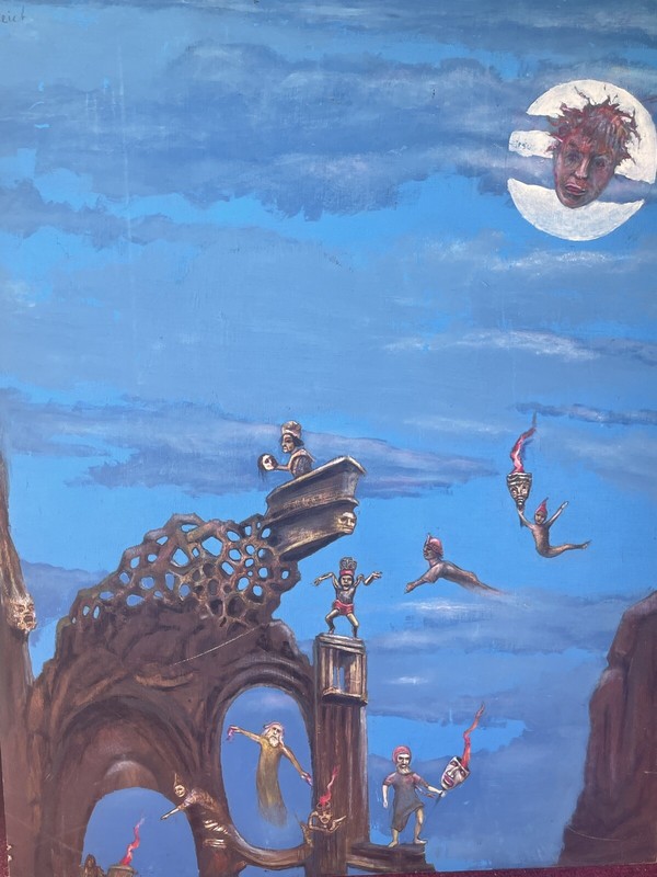 Nathaniel Reich Surreal Original Oil on Board 28 x 36