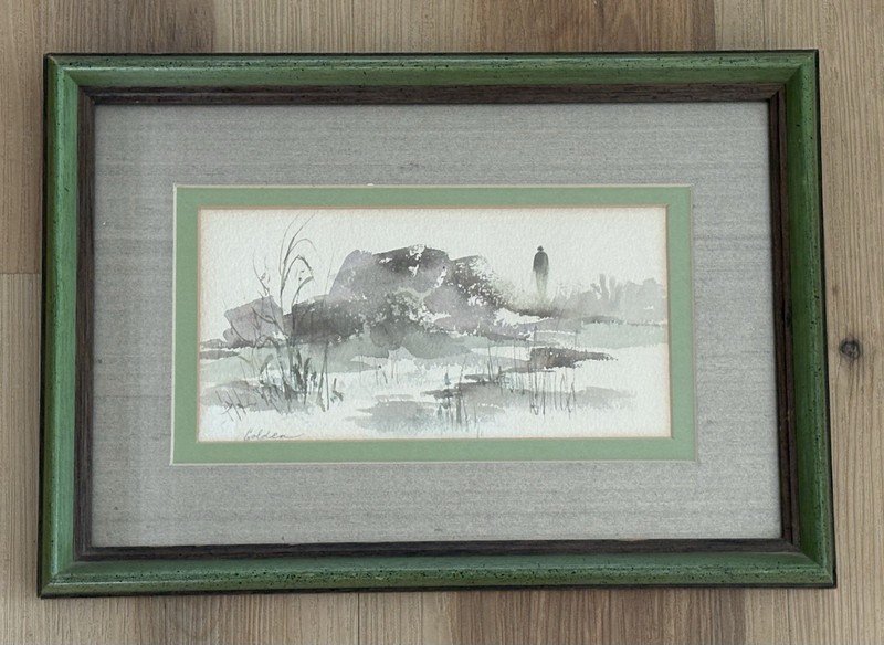 Vintage 70s Original Signed Gallery Watercolor Sand Dunes Framed 9×13