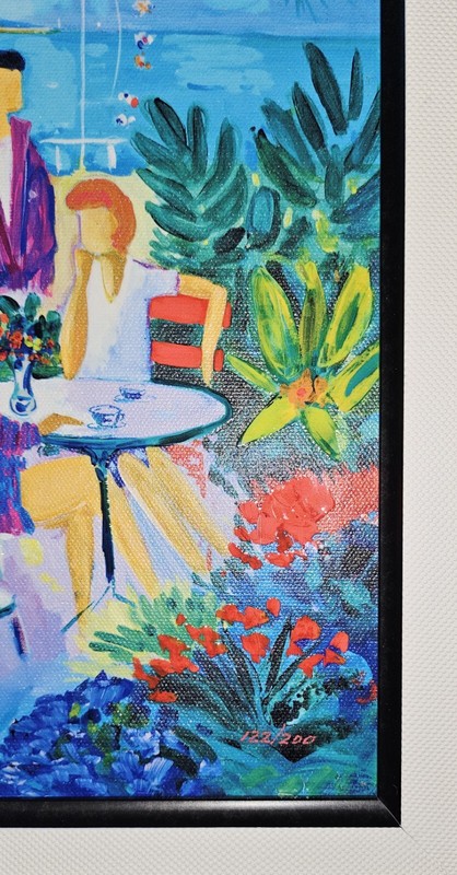 Jean-Claude Picot "Terrace in Cannes" Giclee w/Hand Emb on Canvas, Signed, w/COA gallery