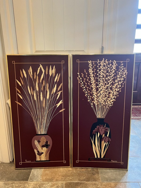 Pair Vintage Signed Franco Framed Canvas Paintings 40×20