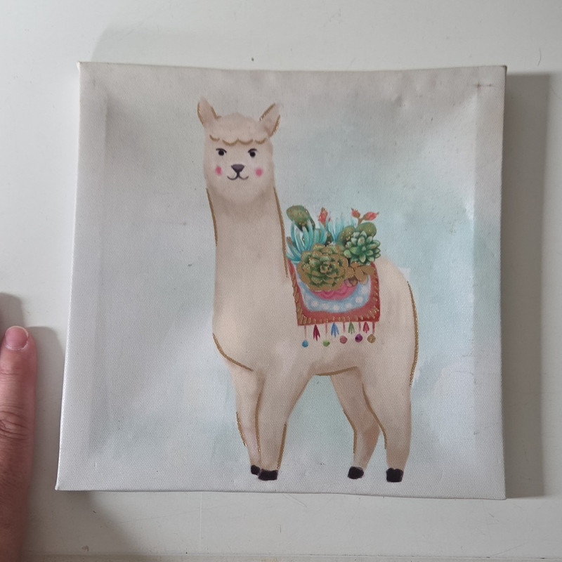 Llama and Succulents Contemporary Art Small Unframed Canvas Painting