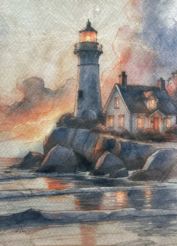 Original Watercolor Painting Lighthouse Size (5×7 inches)