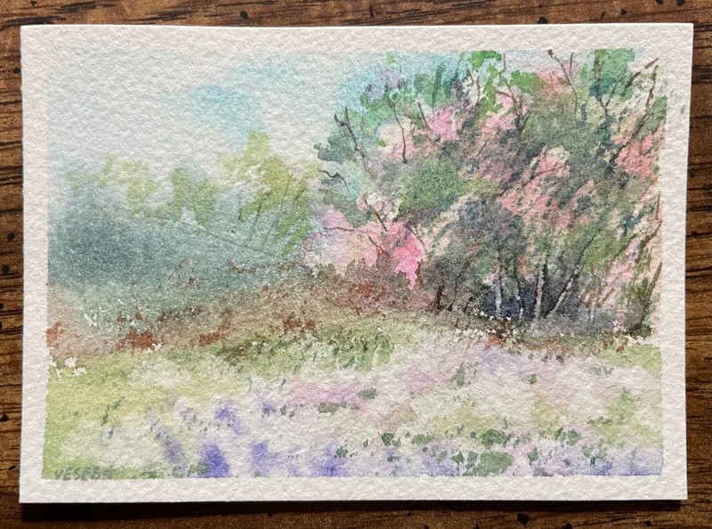 ACEO Original Watercolor Painting Landscape Nature Flowers - 2.5x3.5 in - NEW