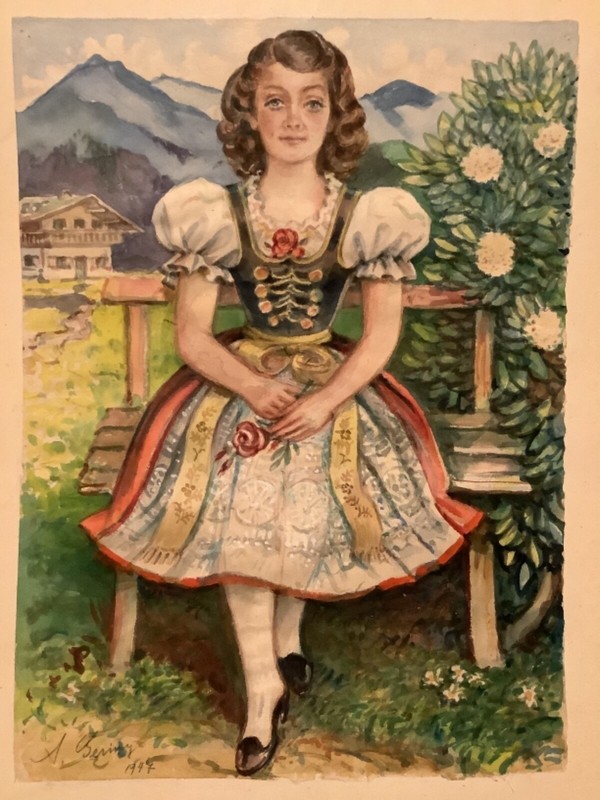 Andreas Gering (1892-1957) Watercolor Painting. Signed &Dated (1947) German Girl