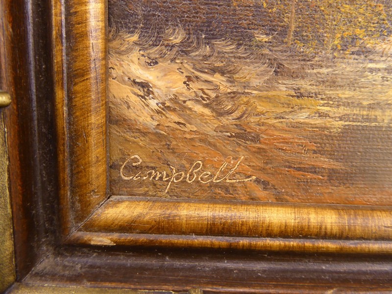 Vintage Signed Campbell Painting Framed Landscape River 13 x 11 Small gallery