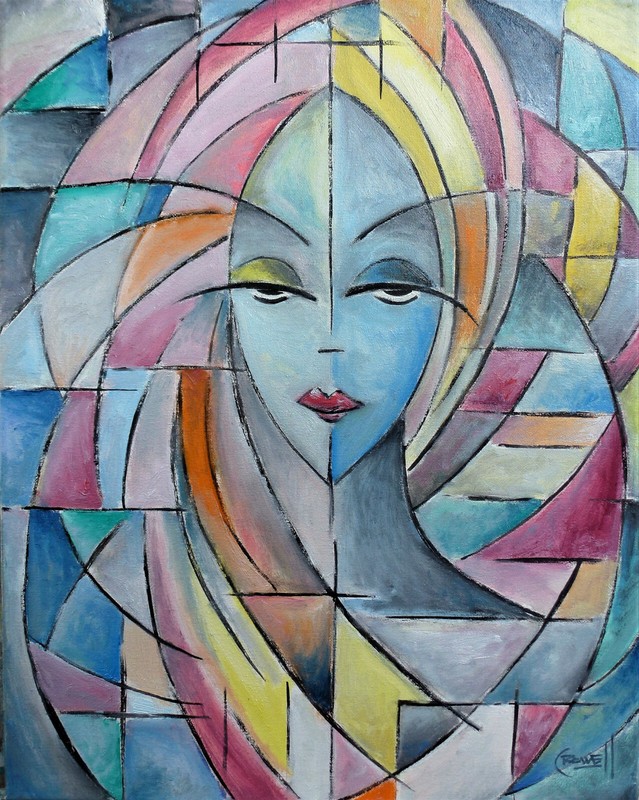 SUNDAY BLUE modern cubism NEW painting 16x20 canvas original art signed CROWELL gallery