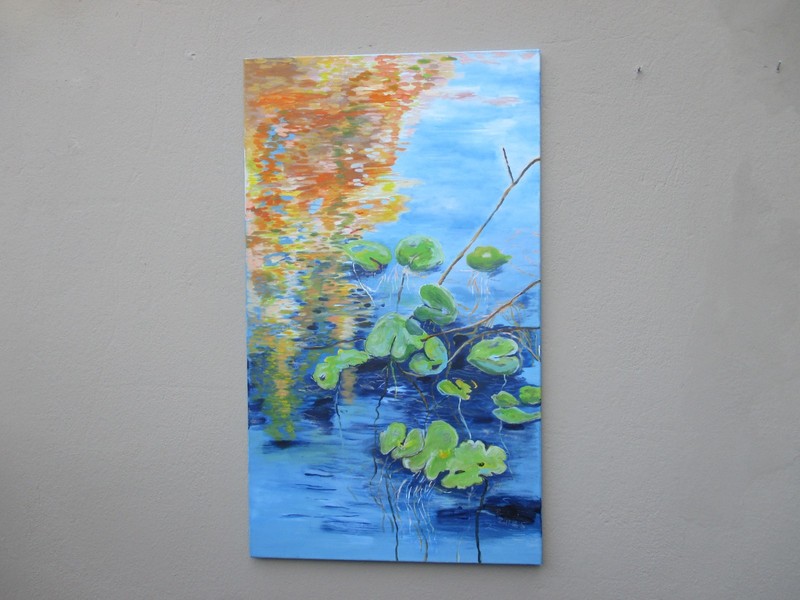 Oil acrylic canvas unique 120x70 cm water lilies Sonja Zeltner-Müller gallery