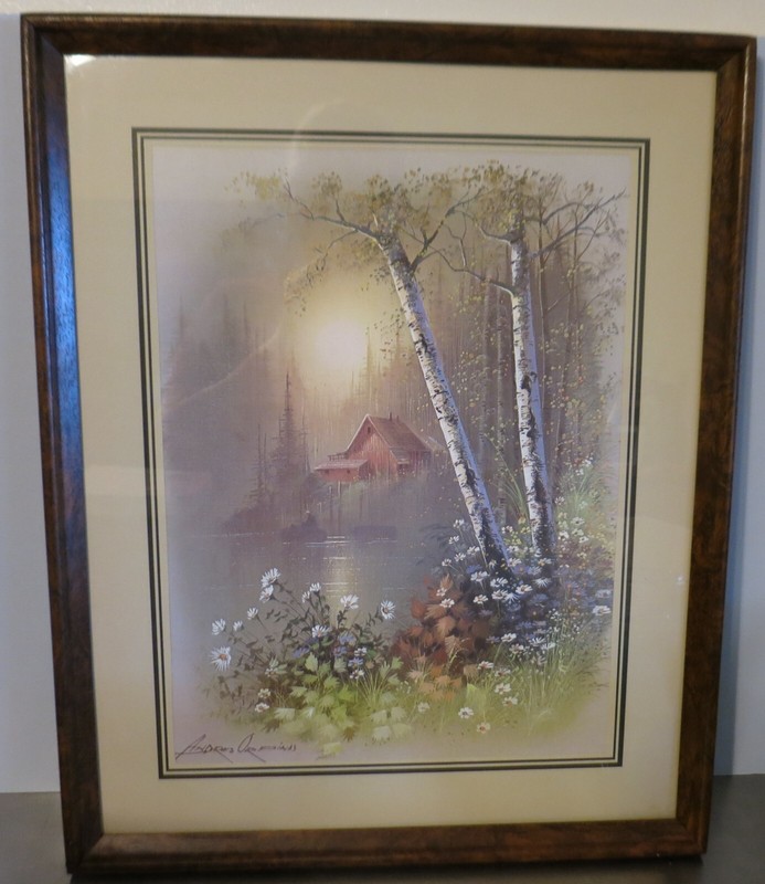 Andres Orpinas Framed Print Vintage Woodland CABIN Scene 20×16″