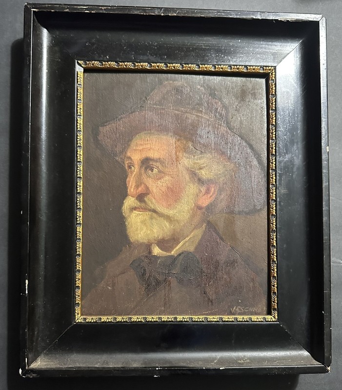 Antique 19thC Italian Oil Painting Portrait Giuseppe Verdi Composer Framed Art gallery