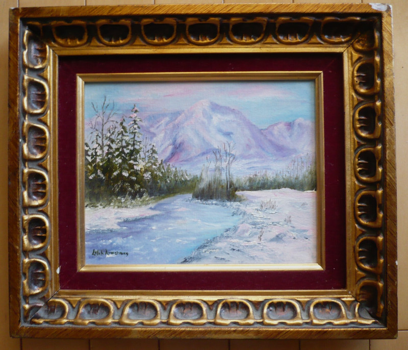 LELAH ARMSTRONG, ALASKA VINTAGE ALASKAN LANDSCAPE MID CENTURY IMPRESSIONIST OIL