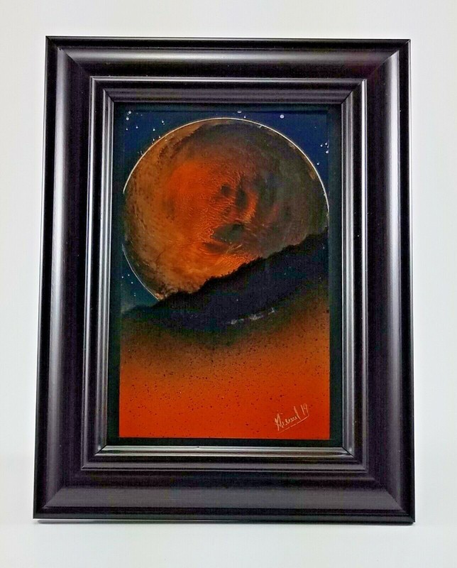 Orange Moon Art Landscape comes with a dark frame by artist Jason Girard.
