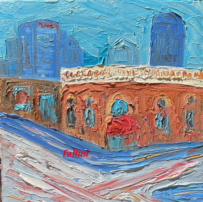 Deep Ellum Dallas Texas 8″ x 8″ collectible daily oil painting by Monica Fallini