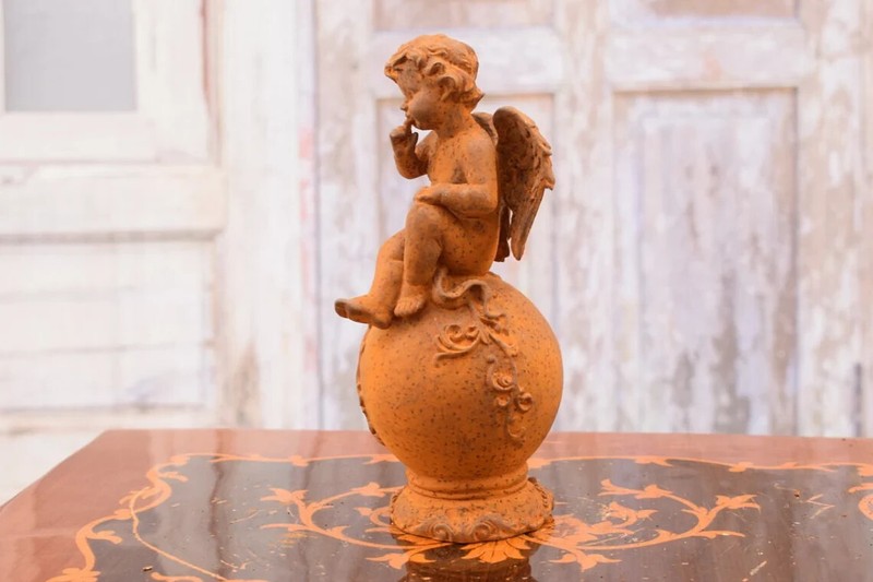 Amazing Sitting Cupid – Cast Iron Angel Statue – Angel Rustical Sculpture – Gift