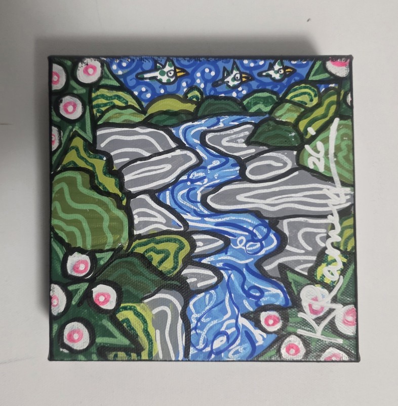 Kip Ramey Southern Folk Art 6×6 Painting Love Birds