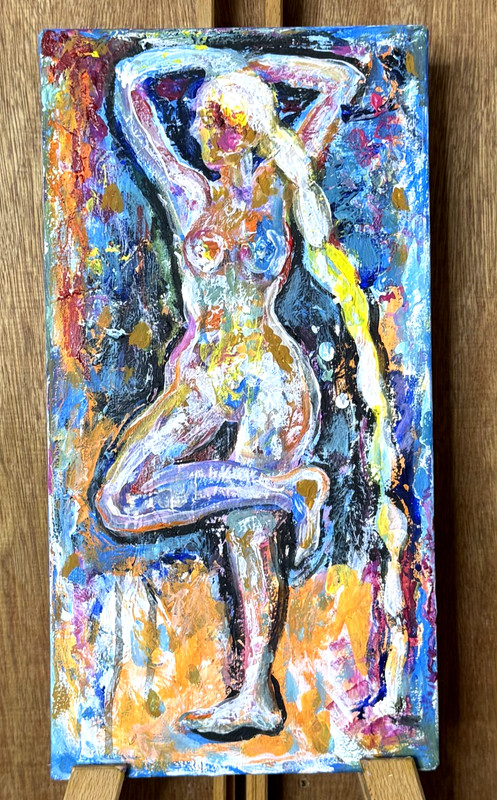 Figurative Art Nude Female Yoga Pose Original Acrylic textured painting