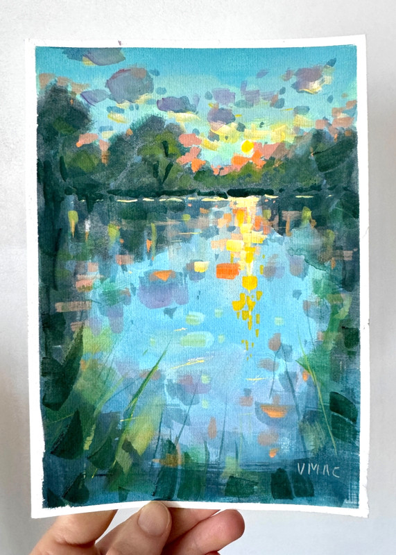 Abstract Night Landscape Painting Signed Modern Reflection Contemporary decor