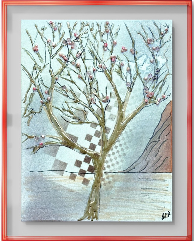 Bead Tree Abstract Original Signed Mixed Media Art Painting 12×16 Art Home Decor