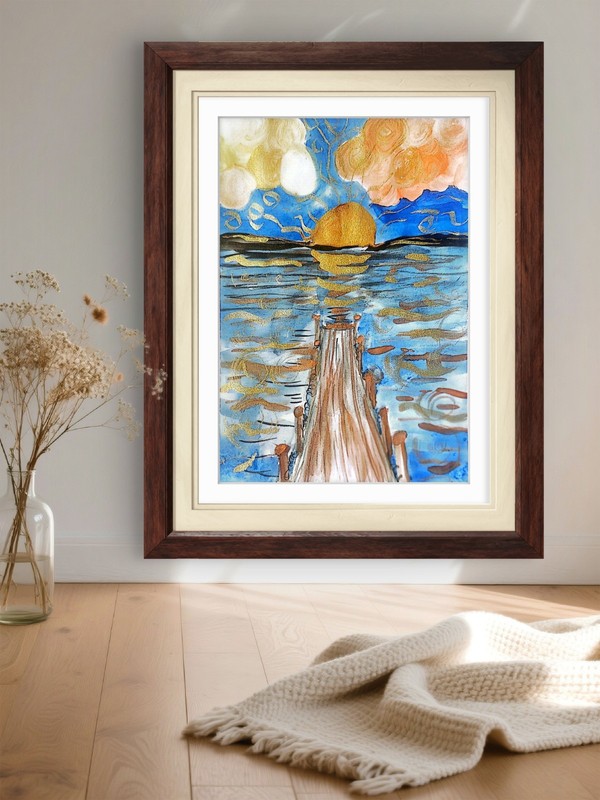 Dock Sitting Colorful Impressionist Original Watercolor 9x11 On Paper Signed gallery