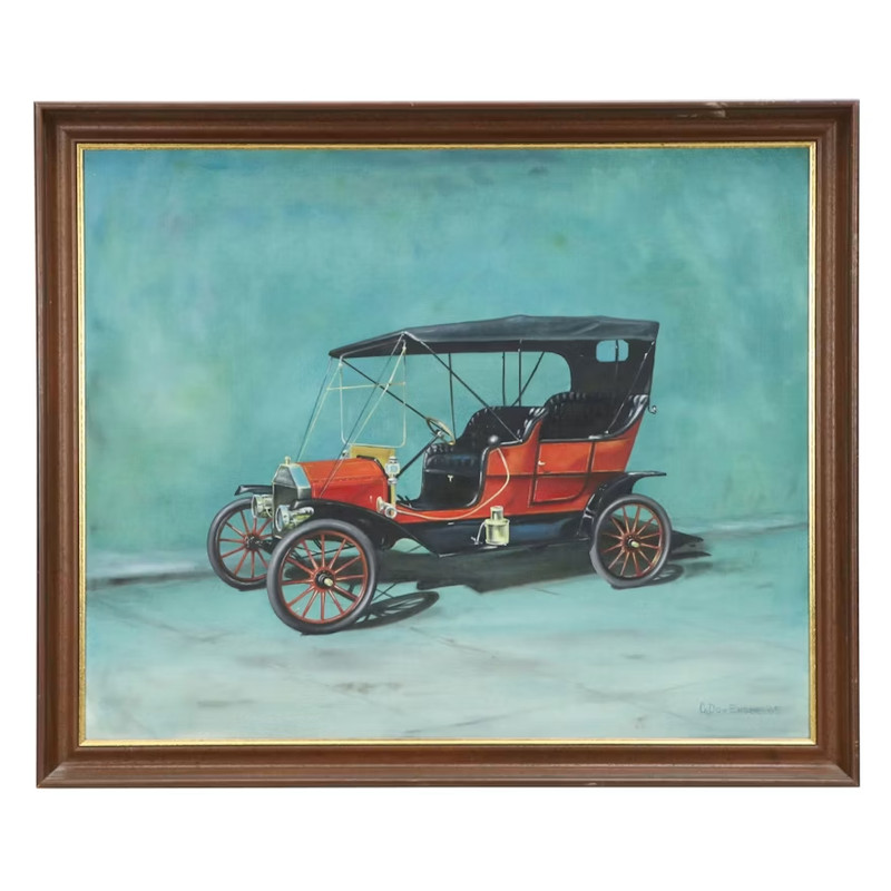 Original Oil on Canvas «Wanta Race?» Charles Don Ensor Framed, Signed Auto Art