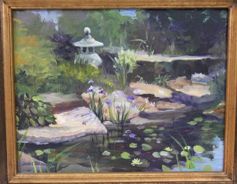Janet Tressler 11x14 Oil Painting Impressionist Koi Pond Garden Landscape gallery