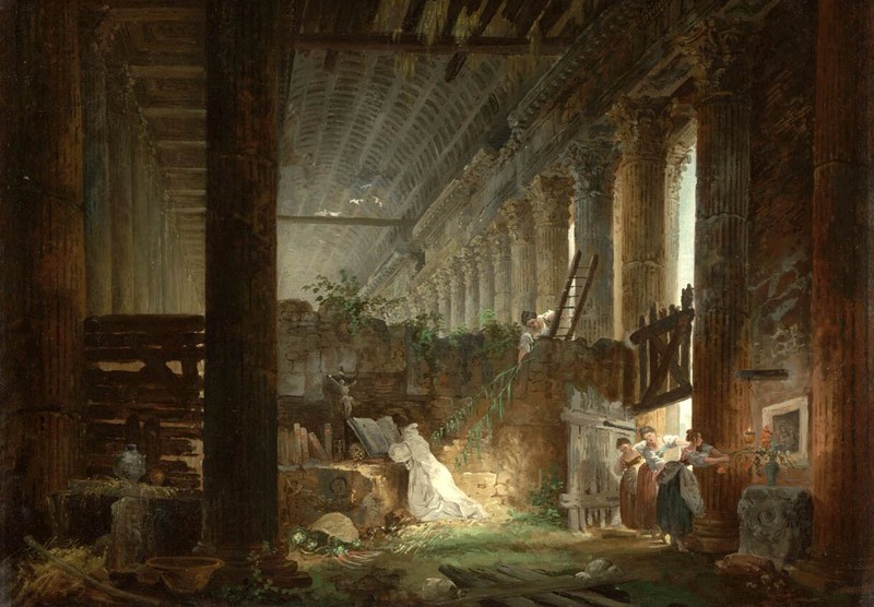 Oil painting A-Hermit-Praying-in-the-Ruins-of-a-Roman-Temple-Hubert-Robert art