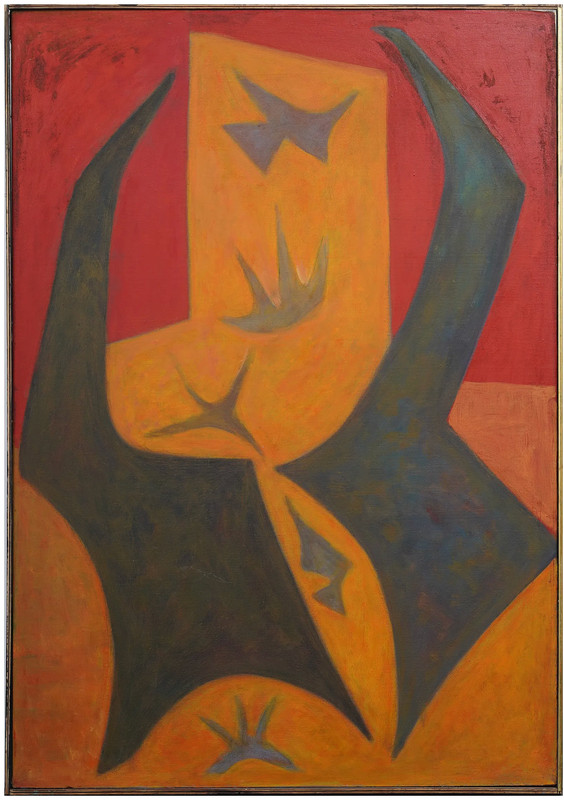 Vintage American abstract oil painting. Measuring: 49 by 35 inches overall