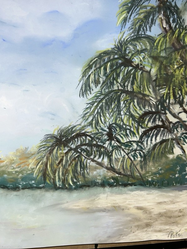 VTG Original BEACH LANDSCAPE W/ TREE Pastel 9.5”W 11.5”T Signed gallery