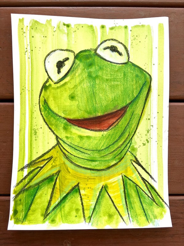 Original Kermit The Frog 2 Painting By Alannah Dyer- Acrylic 9x12 in. Muppets gallery