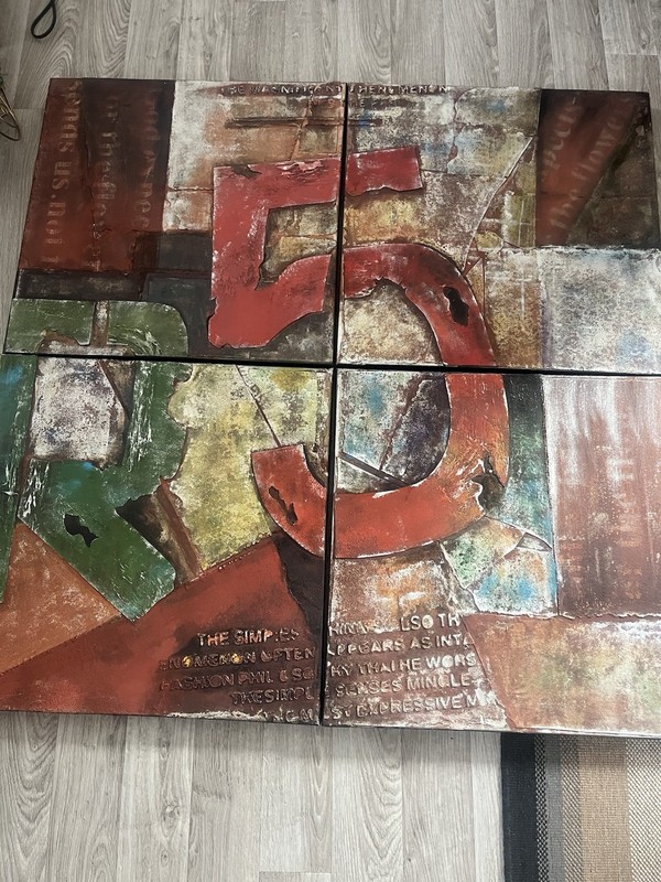 Large Abstract Industrial Wall Art Panel Set – 48” x 48” Mixed Media Canvas