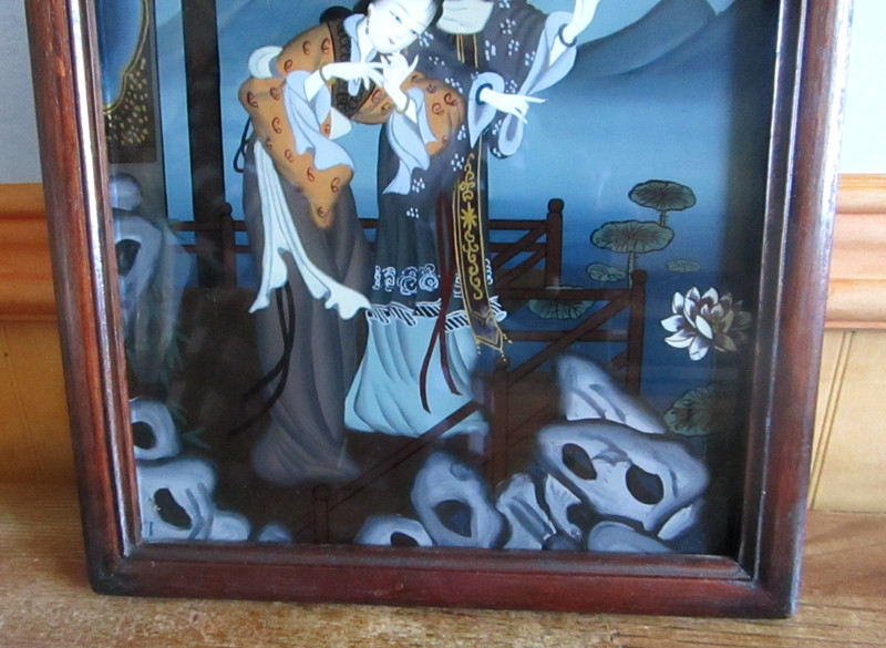 Vin. Oriental Reverse Painted Geisha's, Wood Panel Frame gallery