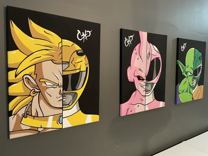 Hand Painted DRAGON BALL Z x POWER RANGERS Fusion CANVAS Artwork SET OF 3 by CHJ