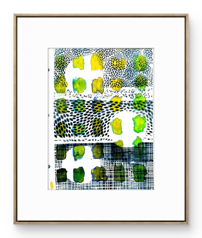 Original Abstract Painting 9×12 Acrylic Canvas Yellow Green Black Signed