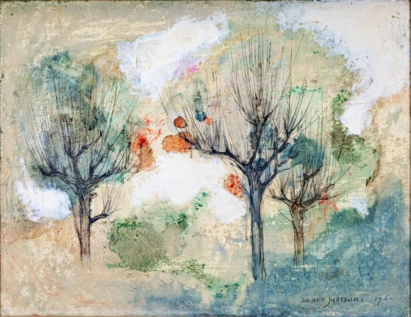 Rare Original SHIGEO MATSUKI (1917-2010) Abstract "Grove of Trees" Painting 1962 gallery