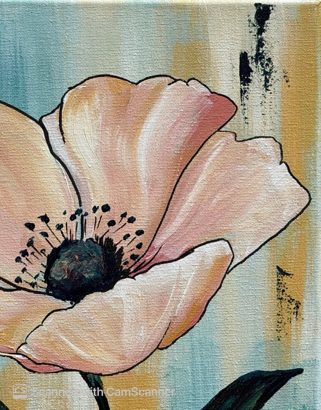 Cream and Blush Poppy Original Acrylic Painting 11x14 Signed Canvas Art gallery