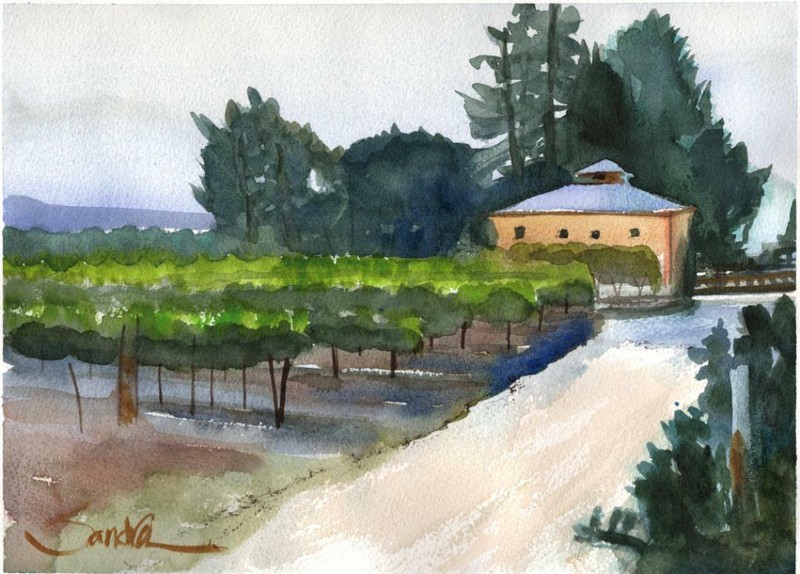 California Winery Sandra Stone SIGNED LE Watercolor Print Vineyard Wine Country