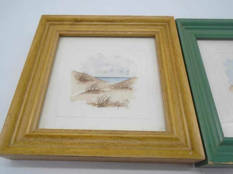 VINTAGE 2 PAT GARNETT BEACH HAND PAINTED WATERCOLOR 5" x 5" gallery