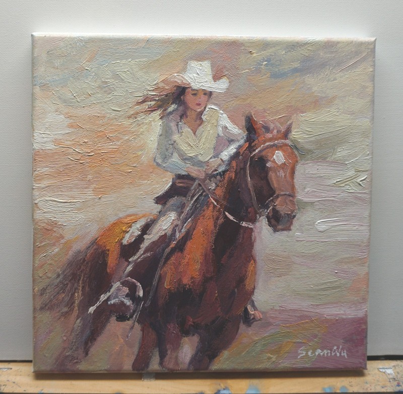 Sean Wu. 10x10 original oil painting on stretched canva, rider gallery