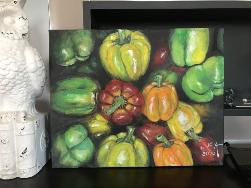 Original acrylic painting- colorful peppers on canvas 20x16x0,5inches