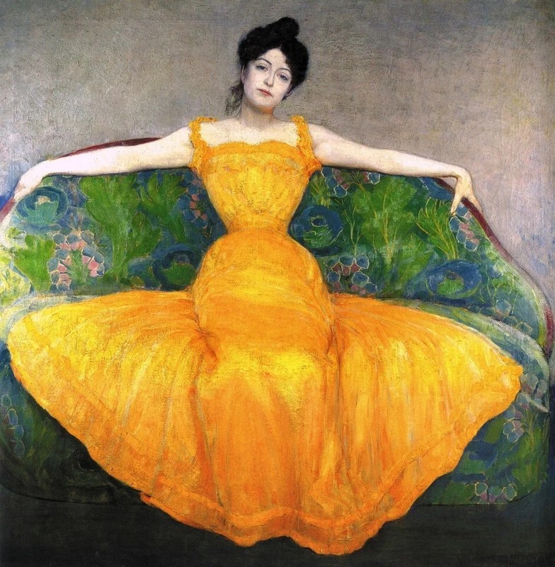 MQ1138 Handmade Painted Yellow Dress Woman On Sofa Oil Painting Wall Canvas Art