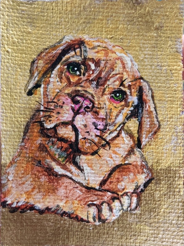 ACEO Dog Painting Original Acrylic Art Pug French Bulldog Canvas Miniature Puppy