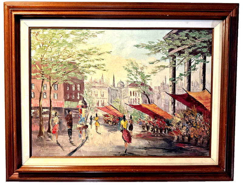 Vintage Paris street scene oil painting Tobel- MCM framed art