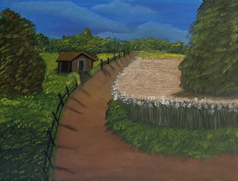 Landscape Painting Country Road Path Field Trees Sky Nature Landscape Art