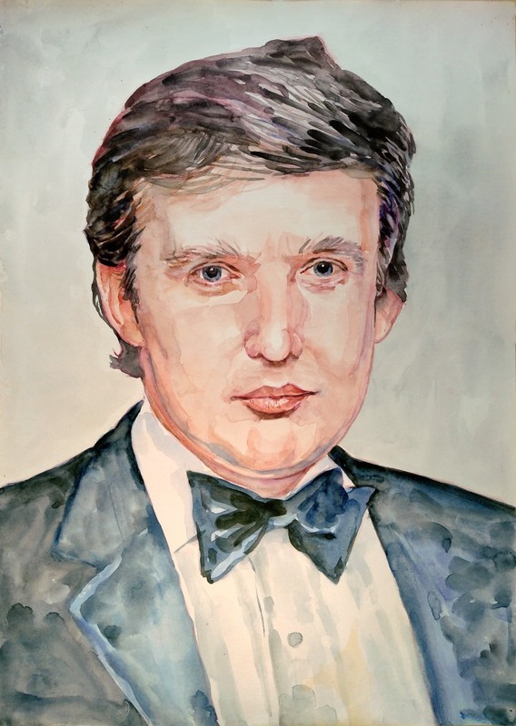 11,69 × 16,53″ ~ Young Donald Trump ~ ORIGINAL watercolor SIGNED&DATED