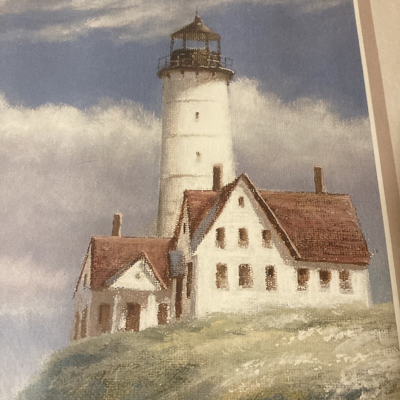 Lighthouse Seascape Ocean Landscape Large Wood Rope Glass Matted Frame is 20X24
