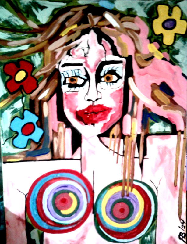 Original painting partial nude woman abstract modern impressionist 18x24x1 pb