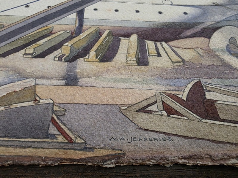 WILFRED A. JEFFERIES PORTSMOUTH BOATYARD WATERCOLOR PAINTING SIGNED. 16 x 11 in. gallery