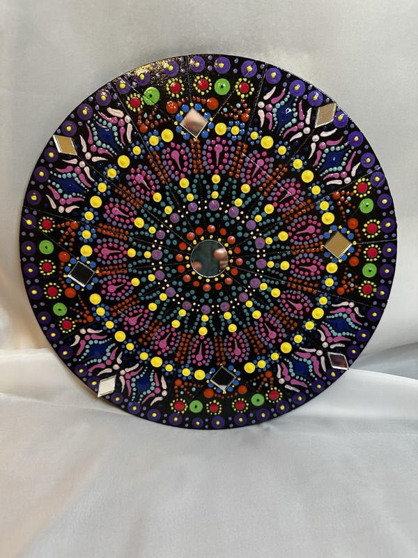 Mandala Dot Art Painting on Wood with Mosaic Mirror (Home Decor)