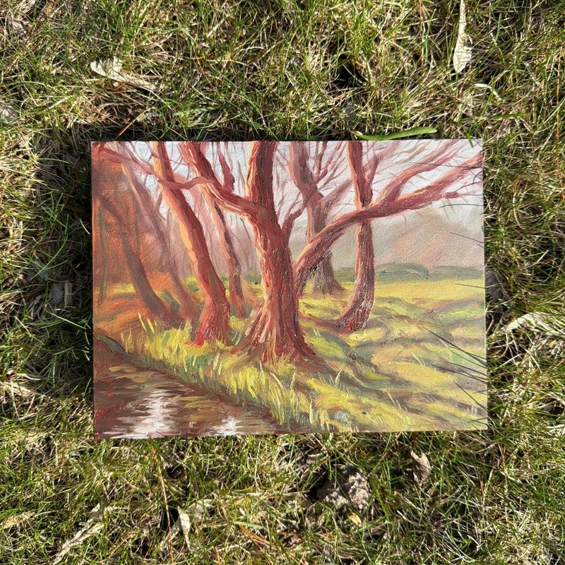 Original Oil Painting, Spring Stream, Plein Air, Impressionism Landscape, 8×6