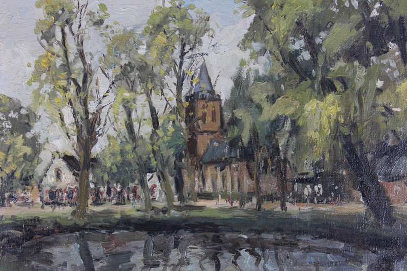 Framed Early 20th Century Oil - Village Green gallery